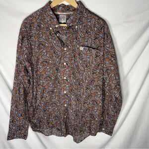 Cinch‎ Mens Brown Paisley Long Sleeve Button Down Western Shirt Size Medium